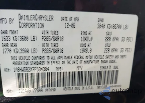 2007 Chrysler Aspen Limited from USA, damaged, VIN 1A8HW582X7F534384